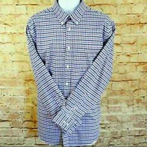 DOCKERS BUTTON UP DRESS SHIRT LONG SLEEVE PLAID NAVY WHITE PURPLE MEN X-LARGE XL - Picture 2 of 3